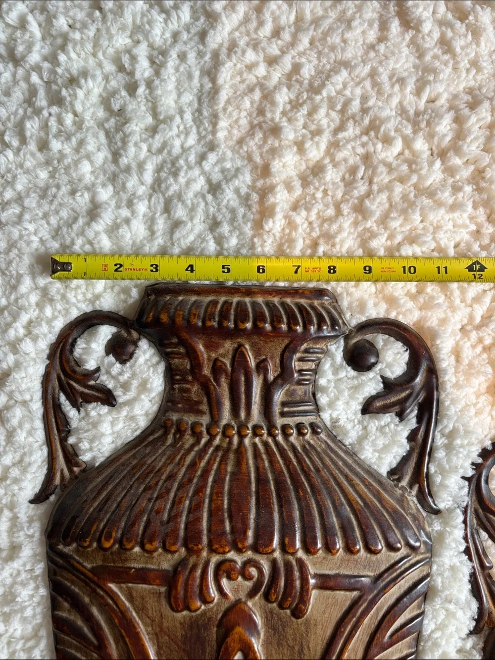 Set of 2 Vintage-Inspired Brown Decorative Metal Vase Wall Plaque - Home Accents